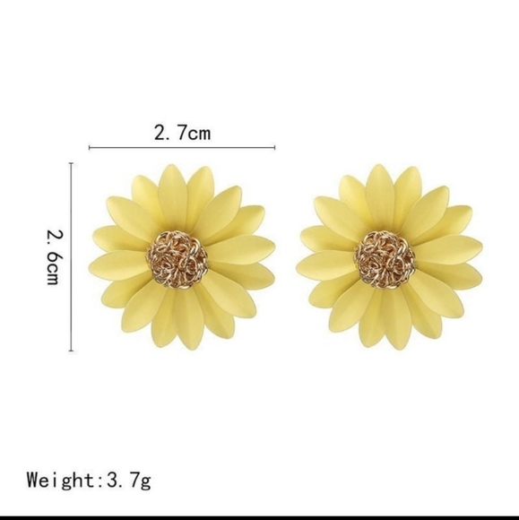 Pink & Gold Flower Studs Earrings - Picture 2 of 2